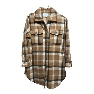 Time and Tru Brown and Cream Plaid Shirt Jacket EUC